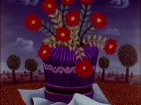 Josip Generalic, 1961, Cvijece s igrackom (Flowers and a toy), ulje na staklu (oil on glass)