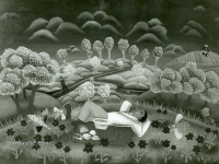 Josip Generalic, 1961, Odmor na travi (Resting on grass), oil on glass, ulje na staklu (oil on glass)