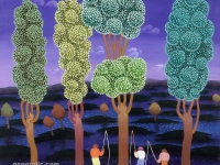 Josip Generalic, 1961, Ribolov pod drvecem (Fishing under trees), ulje na staklu (oil on glass)