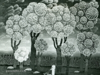 Josip Generalić, 1961, Sakupljanje lišća (Picking the leaves), ulje na staklu (oil on glass)