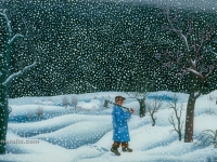 Josip Generalic, 1961, Snijeg pada (Snowing), ulje na staklu (oil on glass), 34x44 cm