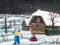 Josip Generalic, 1961, Snijeg u selu (Snowing in village), ulje na staklu (oil on glass)