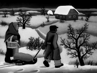 Josip Generalić, 1962, Donošenje hrane (Bringing food home), ulje na staklu (oil on glass)