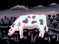Josip Generalic, 1962, Krava na polju (A cow in the field), ulje na staklu (oil on glass)