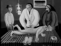 Josip Generalic, 1962, Primanje lijeka (Receiveing a medicine), ulje na staklu (oil on glass)