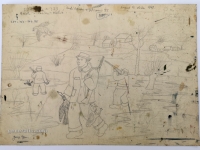 Josip Generalić, 1963, Lovci zimi (Hunters in winter), olovka na papiru (pencil on paper), 28x39 cm