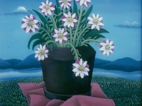 Josip Generalic, 1964, Cvijece na ljubicastom stoljnjaku) (Flowers on a pink blanket), ulje na platnu (oil on canvas)