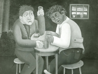 Josip Generalic, 1964, Dva pijanca (Two drunks), ulje na staklu (oil on glass)