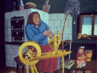 Josip Generalic, 1965, Predenje (Making a thread), ulje na staklu (oil on glass)