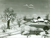 Josip Generalic, 1965, Zima s kucom (Winter with one house), ulje na staklu (oil on glass)