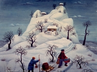 Josip Generalic, 1965, Zimsko brdo (Winter hill), ulje na staklu (oil on glass)