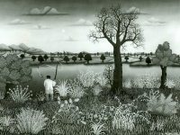 Josip Generalić, 1966, Pecanje na Šoderici (Fishing on lake Šoderica), ulje na platnu (oil on canvas)