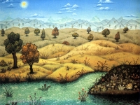 Josip Generalić, 1966, Pejzaž s potokom (Landscape with a brook), ulje na platnu (oil on canvas)