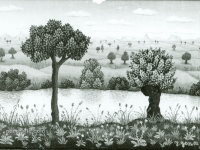 Josip Generalić, 1966, Pejzaž s rijekom (Landscape with a river), ulje na platnu (oil on canvas)