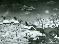 Josip Generalic, 1966, Selo zimi (Winter in a village), ulje na staklu (oil on glass)