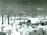 Josip Generalic, 1966, Seoce zimi (Winter in a small village), ulje na staklu (oil on glass)