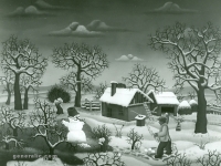 Josip Generalic, 1966, Zima sa snjegovicem (Winter with snowman), ulje na platnu (oil on canvas)