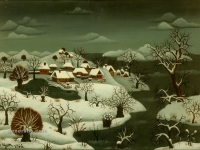 Josip Generalić, 1966, Zimski pejzaž (Winter landscape), ulje na staklu (oil on glass)