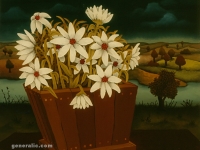 Josip Generalić, 1967, Cvijeće u škafu (Flowers in a bucket), ulje na staklu (oil on glass)