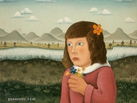 Josip Generalić, 1967, Djevojčica s cvijećem (Girl with flowers), ulje na platnu (oil on canvas), 49×53 cm (oštećena)