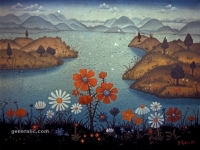Josip Generalić, 1967, Pejzaž s cvijećem (Landscape with flowers), ulje na platnu (oil on canvas)