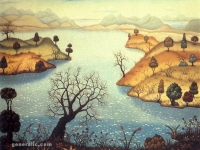 Josip Generalić, 1967, Pejzaž s drvetom (Landscape with a tree), ulje na platnu (oil on canvas)