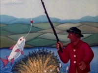 Josip Generalic, 1967, Ribic (Fisherman), ulje na staklu (oil on glass)