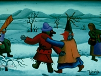 Josip Generalić, 1968, Maškare (Masquerade), ulje na staklu (oil on glass)
