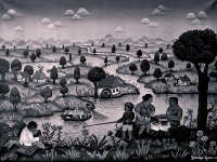 Josip Generalic, 1968, Piknik pored rijeke prva verzija (Picnic by the river first version), ulje na platnu (oil on canvas)