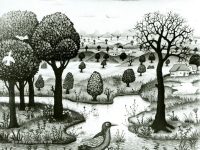 Josip Generalic, 1968, Ptica pored rijeke (Bird by the river), ulje na platnu (oil on canvas)