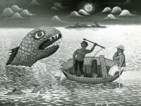 Josip Generalić, 1969, Čudovišna riba (Monster fish), ulje na platnu (oil on canvas)