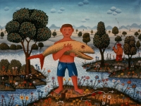 Josip Generalic, 1969, Djecak s velikom ribom (Boy with a big fish), ulje na platnu (oil on canvas)