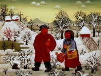 Josip Generalic, 1969, Povratak iz vinograda (Return from vineyard), ulje na staklu (oil on glass)