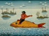 Josip Generalic, 1969, Riding a fish, oil on canvas