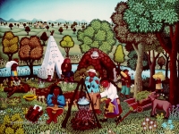 Josip Generalic, 1969, Romsko naselje (Gypsy camp), ulje na staklu (oil on glass)
