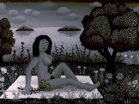 Josip Generalic, 1969, Suncanje na moru (Sunbathing at the seaside), ulje na staklu (oil on glass)