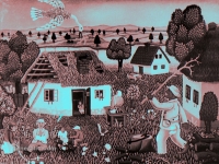 Josip Generalic, 1969, Tjeranje rode (Stork with a baby), ulje na staklu (oil on glass)