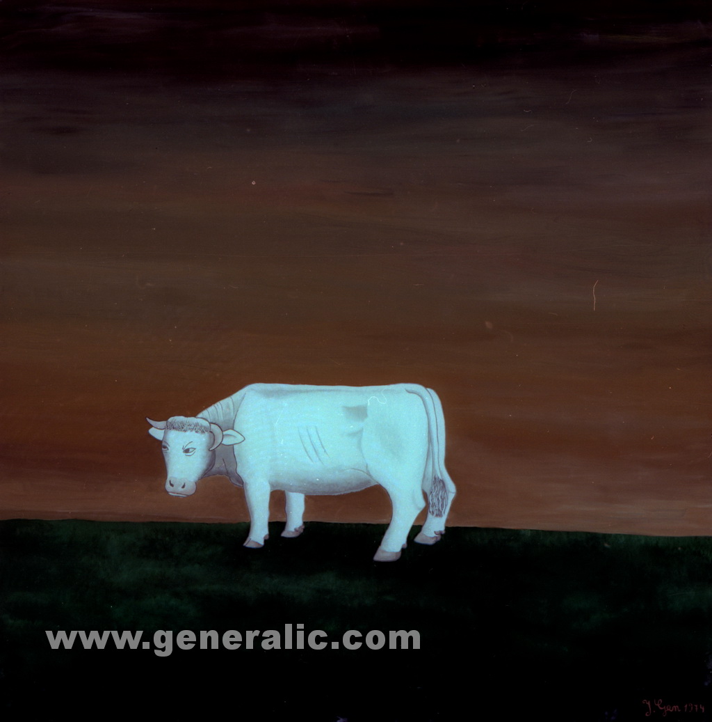 Ivan Generalic, 1974, White cow, oil on glass