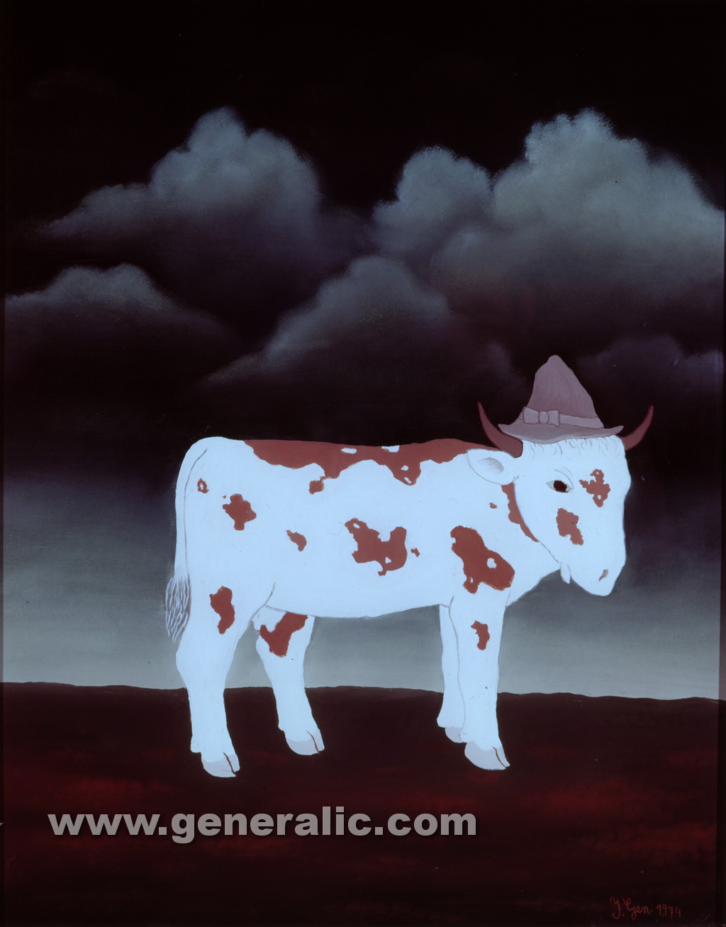 Ivan Generalic, 1975, Calf with a hat, oil on glass