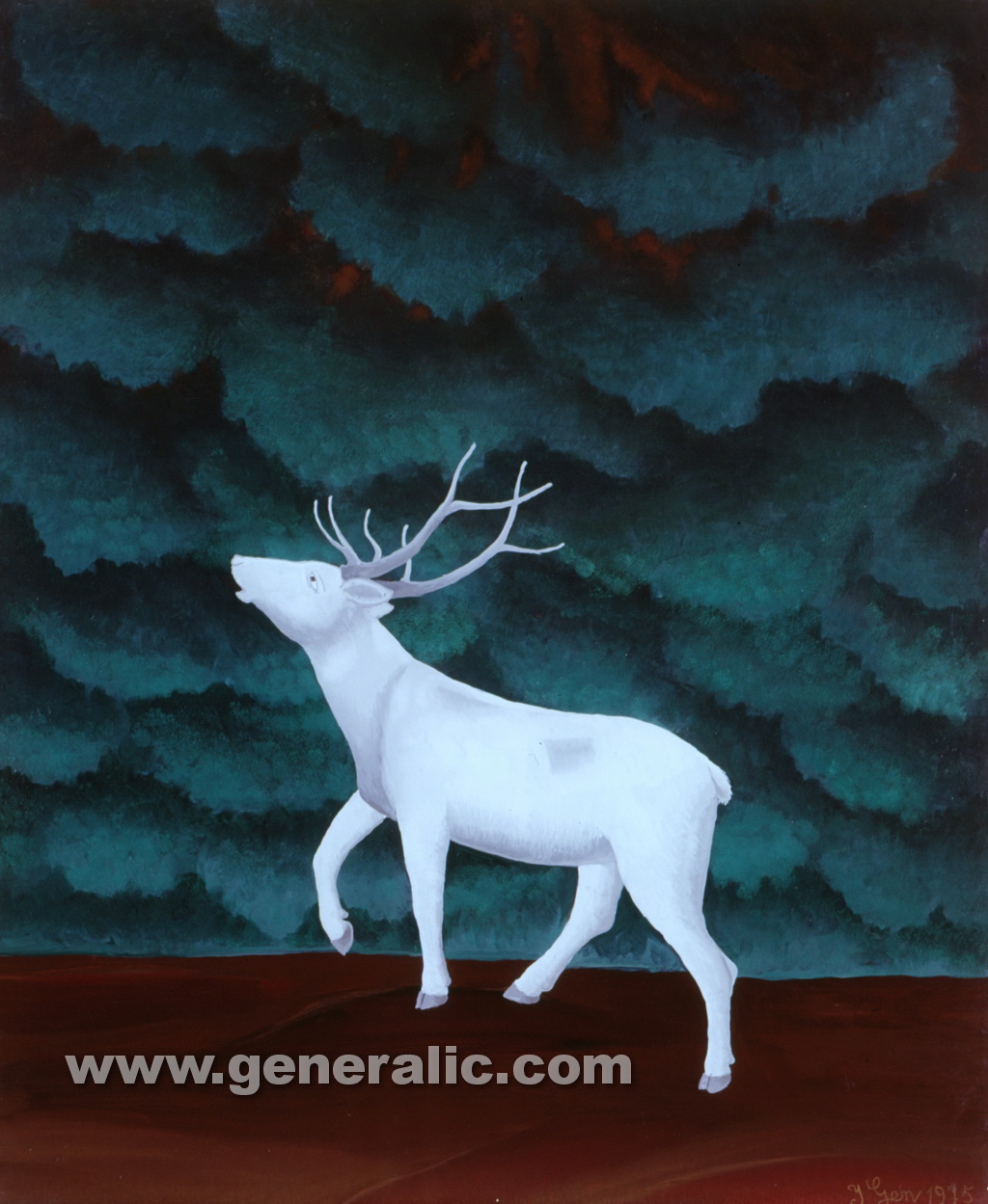 Ivan Generalic, 1975, White deer, oil on glass