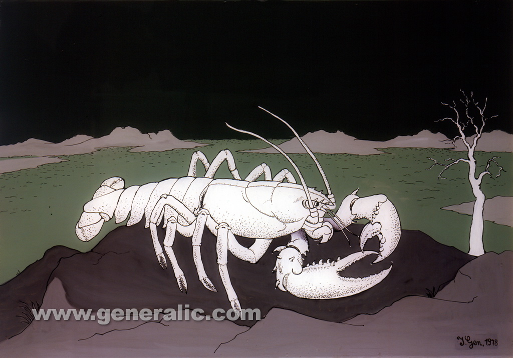 Ivan Generalic, 1978, White lobster, oil on glass
