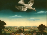 Ivan Generalic, 1970, Bijela ptica (White bird), ulje na staklu (oil on glass)