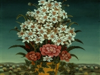 Ivan Generalic, 1970, Bijelo i crveno cvijece (White and red flowers), ulje na staklu (oil on glass)