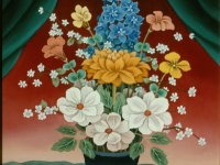 Ivan Generalic, 1970, Cvijece na stolu (Flowers on a table), ulje na staklu (oil on glass)
