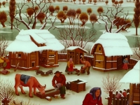 Ivan Generalic, 1970, Hranjenje psa (Feeding a dog), ulje na staklu (oil on glass), 100x70 cm