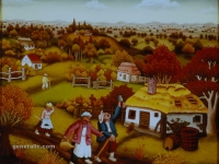 Ivan Generalic, 1970, Pijanci u vinogradu (Drunk men in vineyard), ulje na staklu (oil on glass)