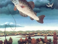 Ivan Generalic, 1970, Riba u zraku (Fish in the air), ulje na staklu (oil on glass)