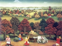 Ivan Generalic, 1970, Skupljanje sijena (Hay gathering), ulje na staklu (oil on glass)