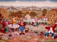 Ivan Generalic, 1970, Zabava (A party), ulje na staklu (oil on glass), 70x100 cm