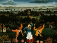 Ivan Generalic, 1970, Zabava u vinogradu (Party in vineyard), ulje na staklu (oil on glass)
